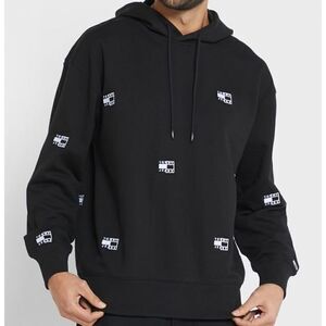 Tommy Jeans Men's Embroidered Drawstring Hoodie Jacket Black Small